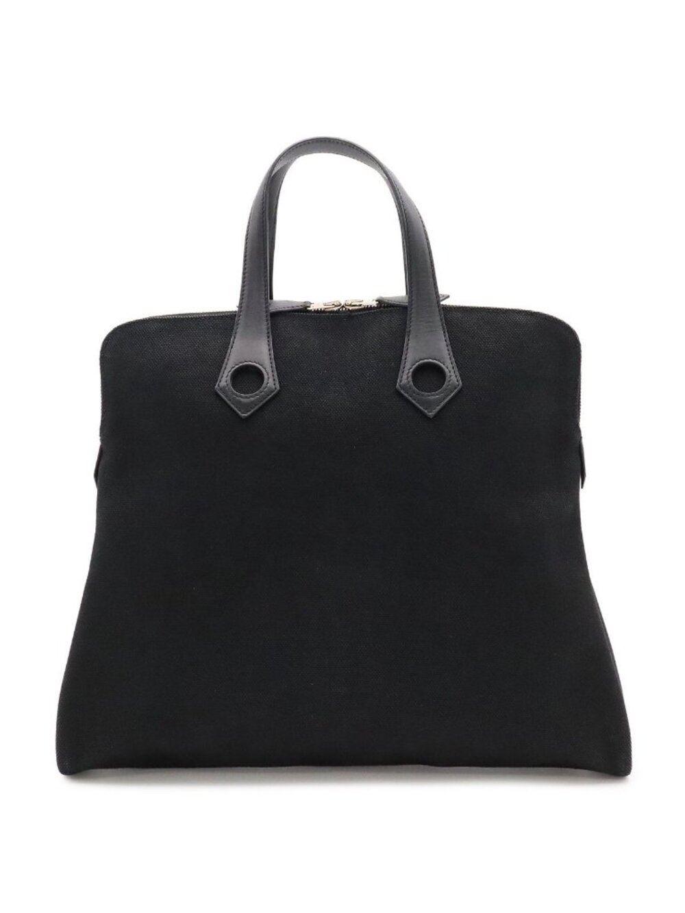 Hermes Sac Ibou MM Tote Bag Canvas Leather Black Silver